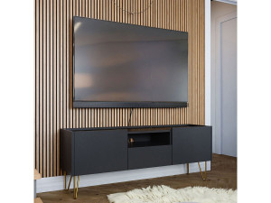 Mobile TV "Karine" - 144 x 55 x 37 cm - Effetto nero/marmo 2