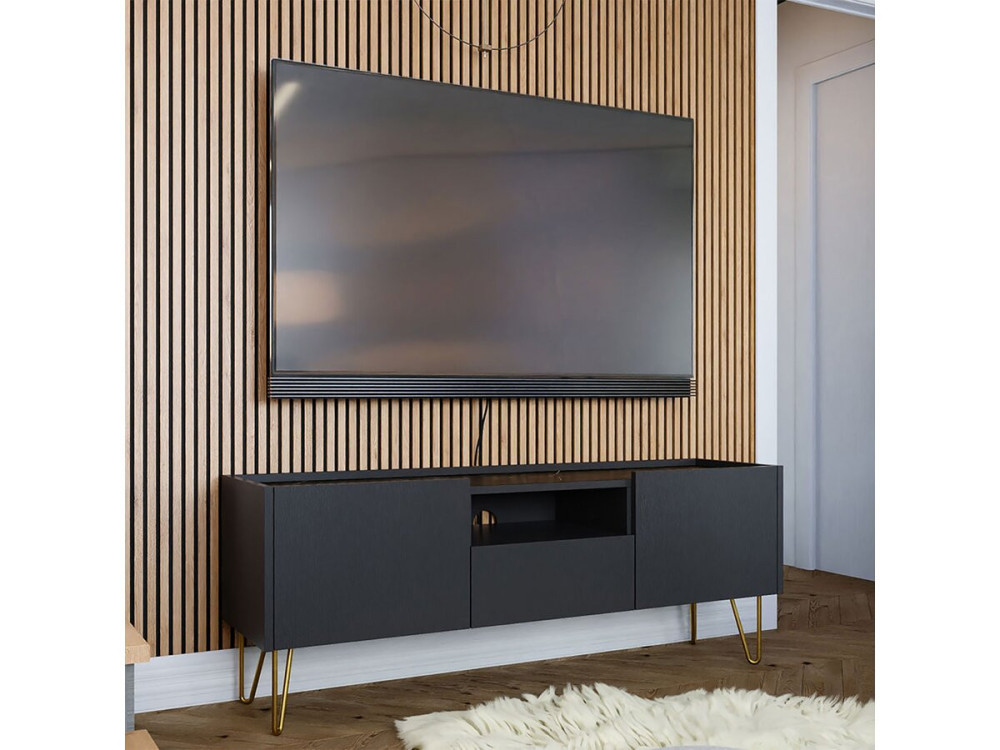 Mobile TV "Karine" - 144 x 55 x 37 cm - Effetto nero/marmo