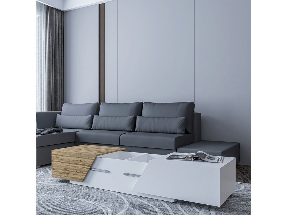 Tavolino con cassapanca "ceelias" - 124 x 60 x 42 cm - Bianco/Marrone