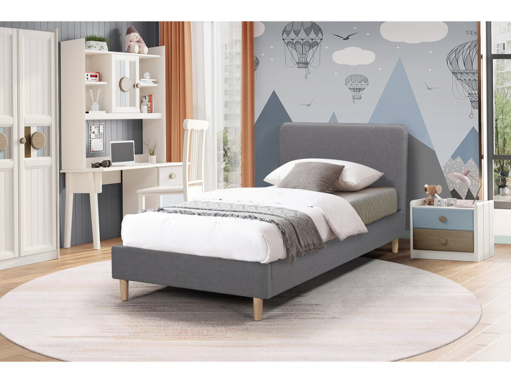 Letto singolo in tessuto "Louise" 90 x 190 cm - Grigio