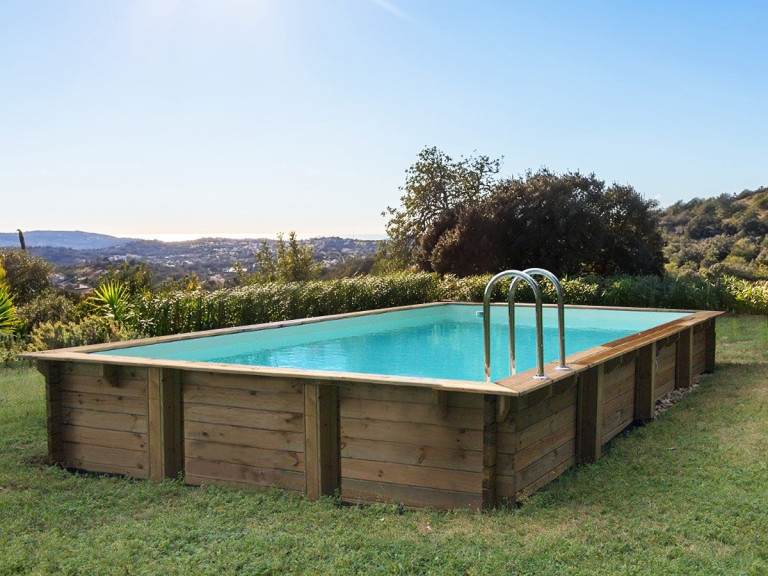 Kit piscina rettangolare in legno "Sunrise" - 8,20 x 5,20 x 1,44 m