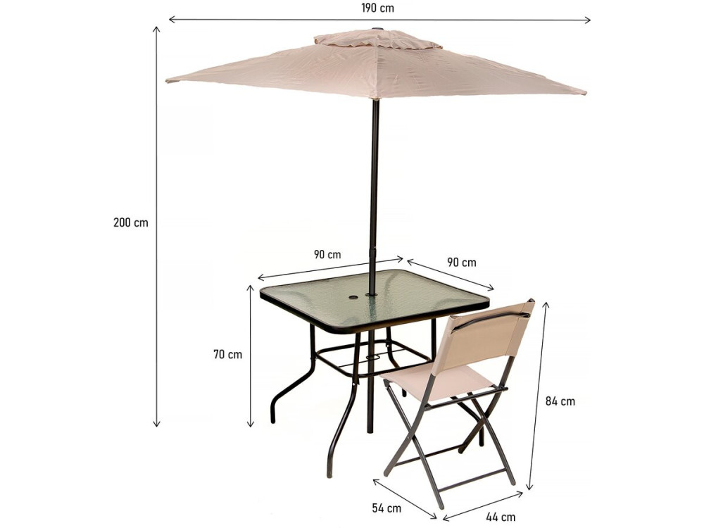 Ensemble de salon de jardin repas avec parasol "Vico"  - 4 places - Beige