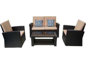 Set di mobili da giardino "Ilana" - 4 pezzi - Vimini - Nero