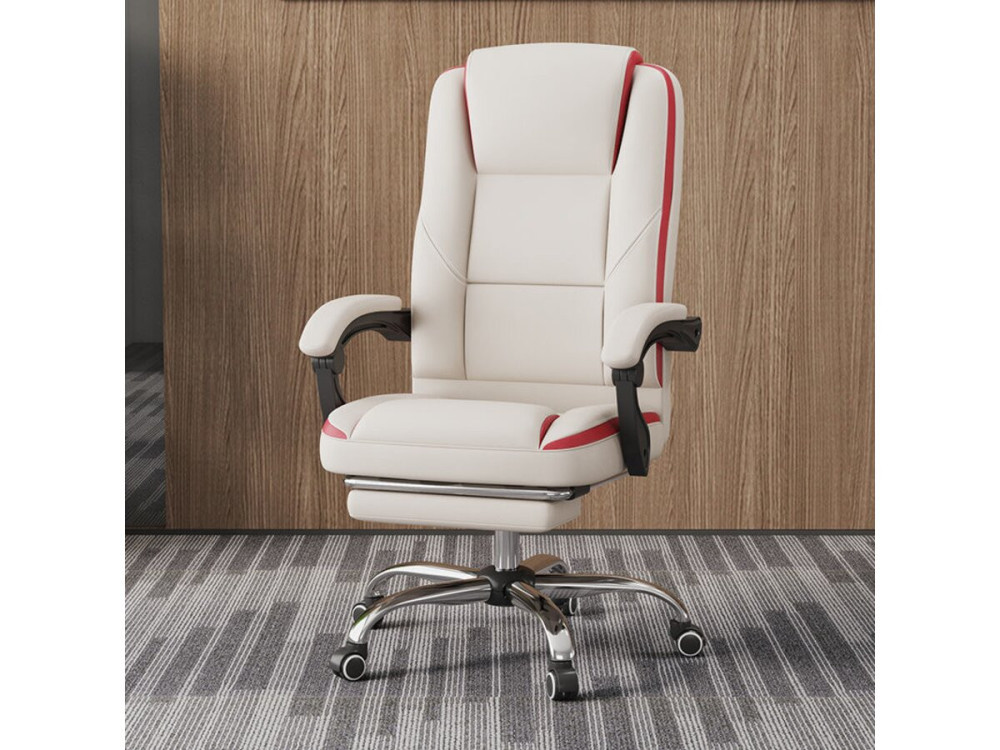 Sedia da ufficio in ecopelle con poggiapiedi "Maissa" - Beige