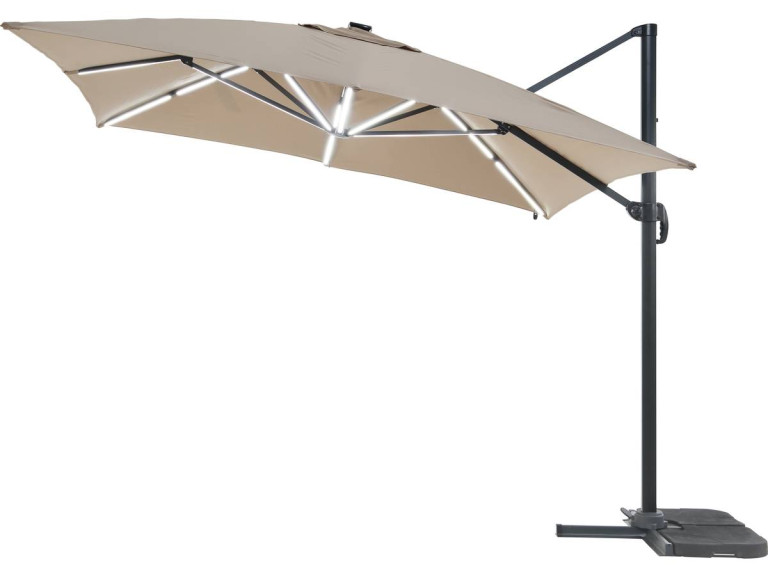 Ombrellone da giardino decentrato con illuminazione a LED Alu "Sole 3 Luxe" - Quadrato - 3 x 3 m - Talpa