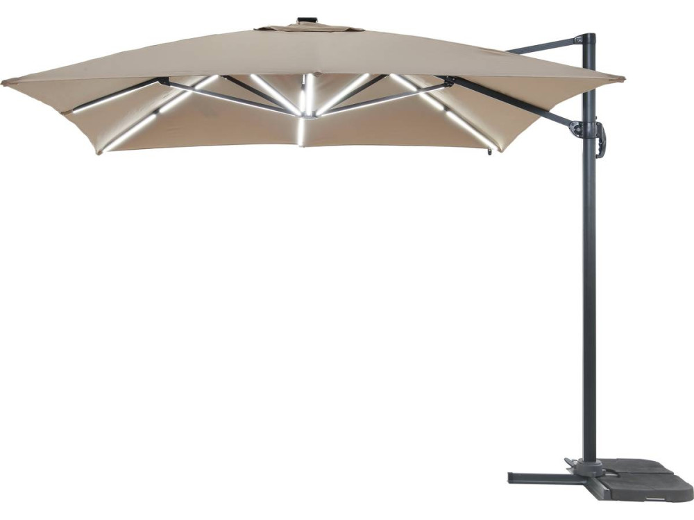 Ombrellone da giardino decentrato con illuminazione a LED Alu "Sole 3 Luxe" - Quadrato - 3 x 3 m - Talpa