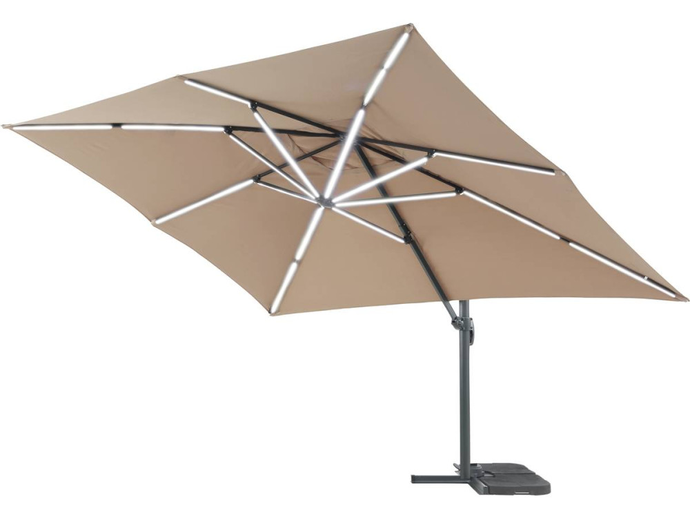Ombrellone da giardino decentrato con illuminazione a LED Alu "Sole 3 Luxe" - Quadrato - 3 x 3 m - Talpa