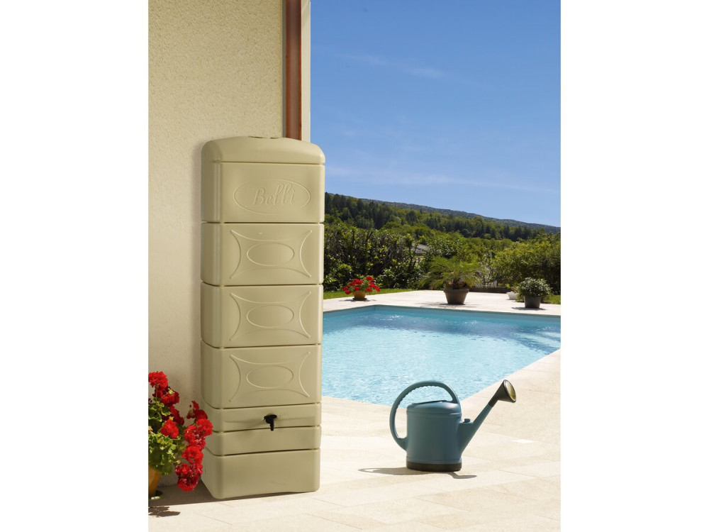 Serbatoio per il recupero dell'acqua a parete da 300 L con kit di attacco per la grondaia "Malang"  - Beige