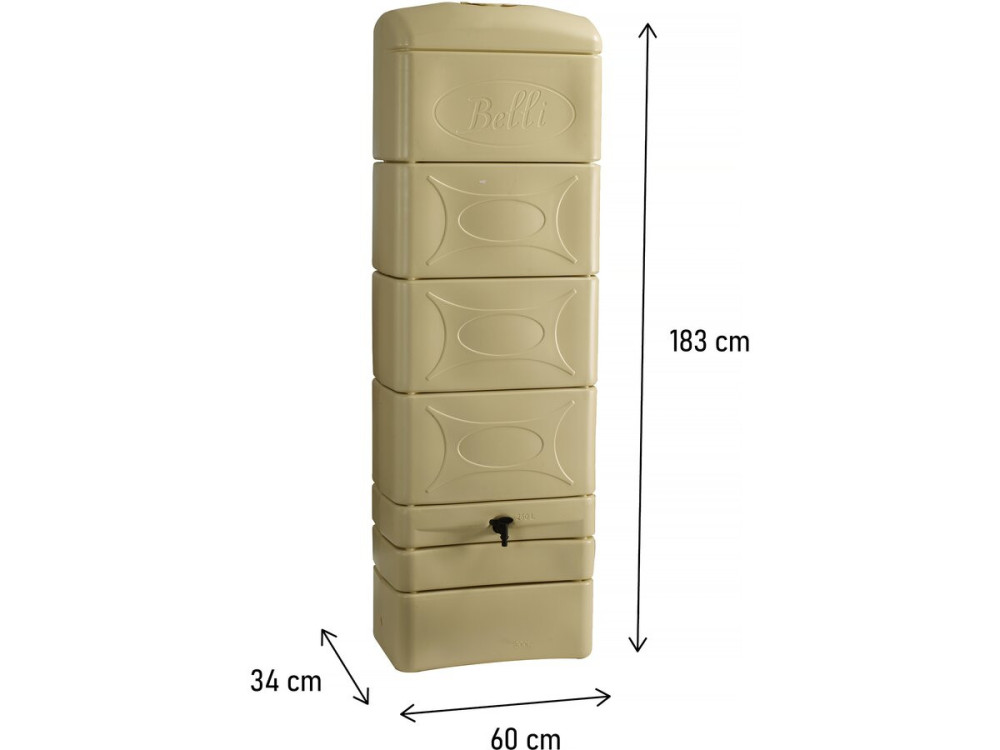 Serbatoio per il recupero dell'acqua a parete da 300 L con kit di attacco per la grondaia "Malang"  - Beige