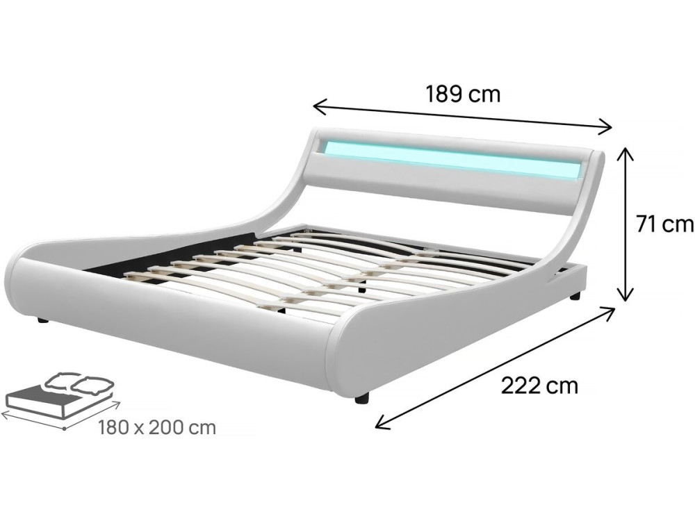 Letto LED "Natacha" - 180 x 200 cm - Bianco
