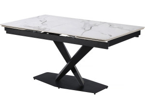 Tavolo da pranzo allungabile in ceramica per 6-10 persone "Silence" - Bianco marmorizzato grigio