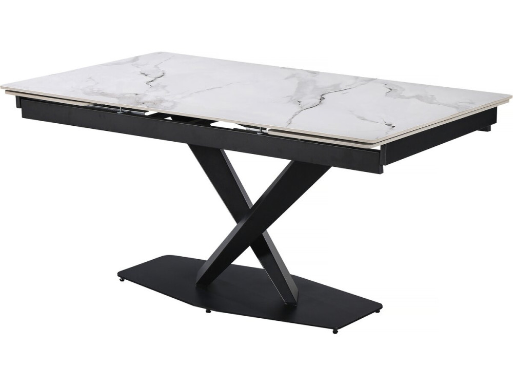Tavolo da pranzo allungabile in ceramica per 6-10 persone "Silence" - Bianco marmorizzato grigio
