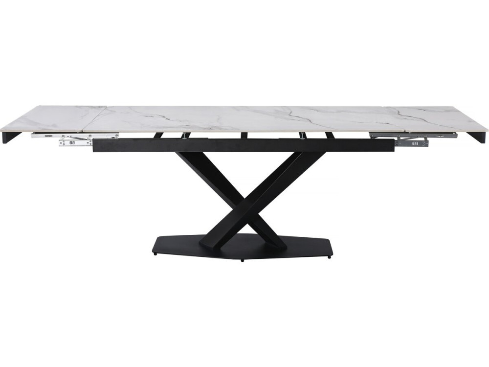 Tavolo da pranzo allungabile in ceramica per 6-10 persone "Silence" - Bianco marmorizzato grigio