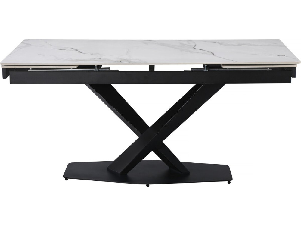 Tavolo da pranzo allungabile in ceramica per 6-10 persone "Silence" - Bianco marmorizzato grigio