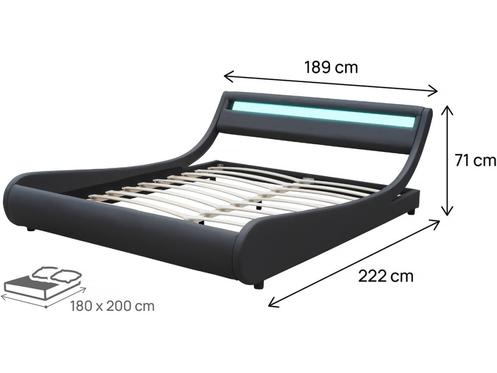 Letto LED "Natacha" - 180 x 200 cm - Nero