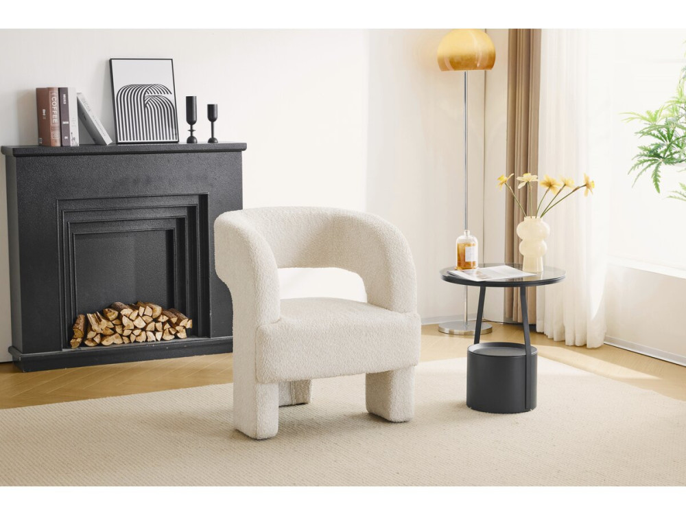 Poltrona di design con 3 piedi in bouclé "Madison" - Bianco