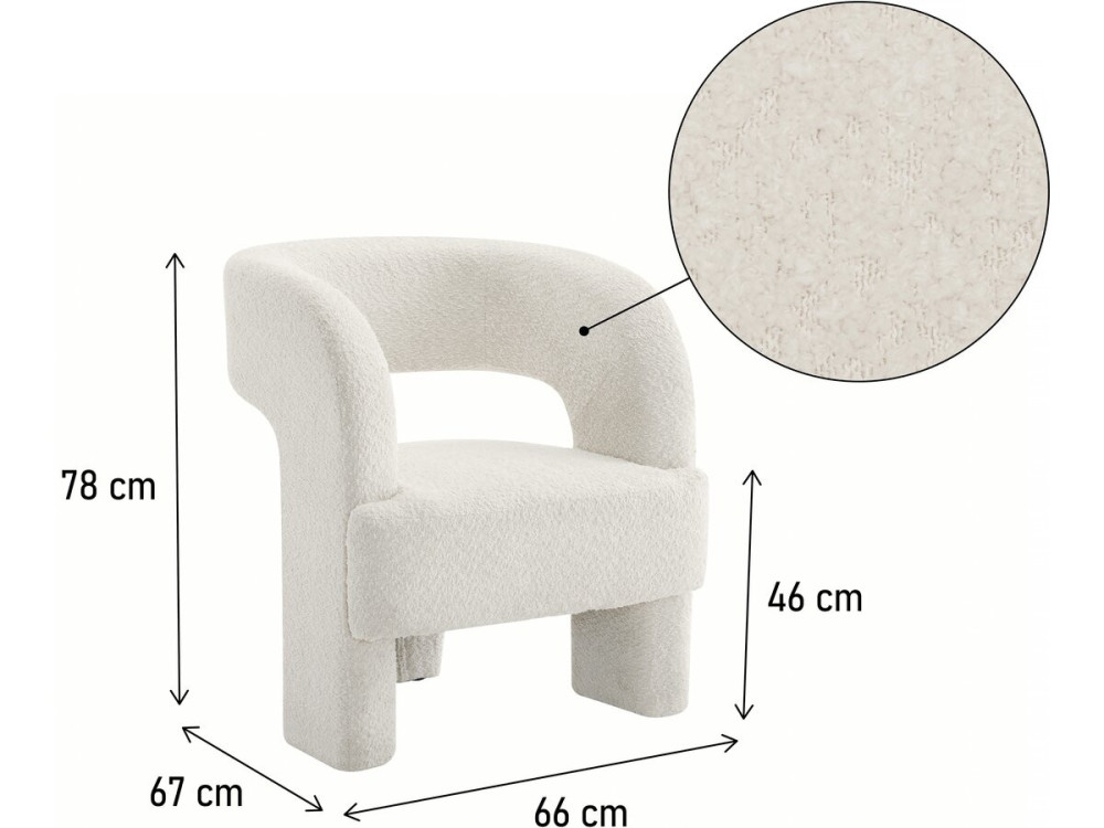 Poltrona di design con 3 piedi in bouclé "Madison" - Bianco