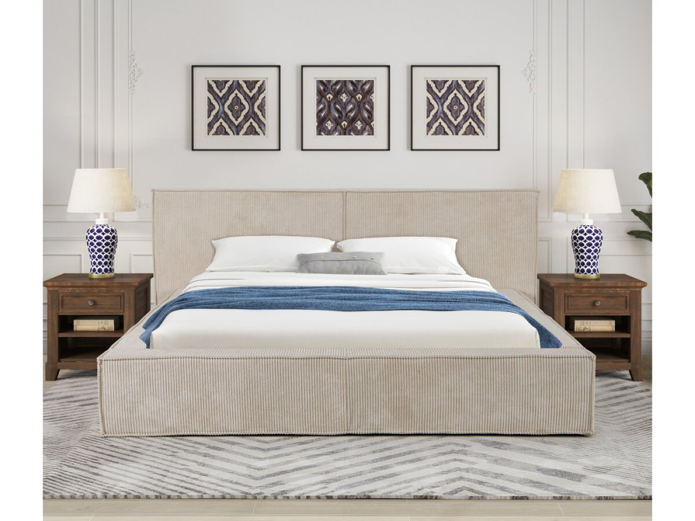 Letto con contenitore in velluto a coste "Courchevel" - 140 x 190 cm - Beige