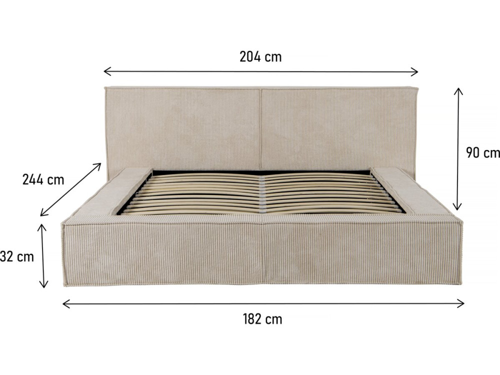 Letto con contenitore in velluto a coste "Courchevel" - 140 x 190 cm - Beige