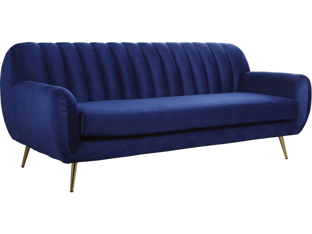 Divano fisso in velluto "Evans" - 195 x 84 x 82 cm - 3 posti a sedere - Blu scuro