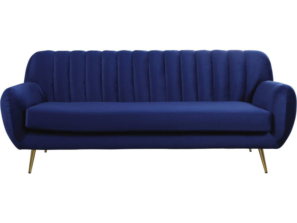 Divano fisso in velluto "Evans" - 195 x 84 x 82 cm - 3 posti a sedere - Blu scuro