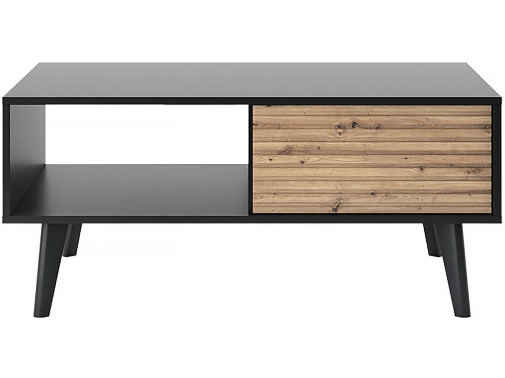 Tavolino rettangolare in legno "Silas" - Nero/Rovere lavorato a mano