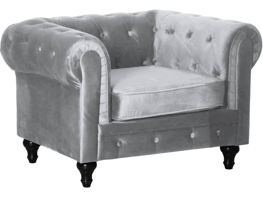 Poltrona Chesterfield in velluto "Aliza" - 111 x 82 x 70 cm - Grigio