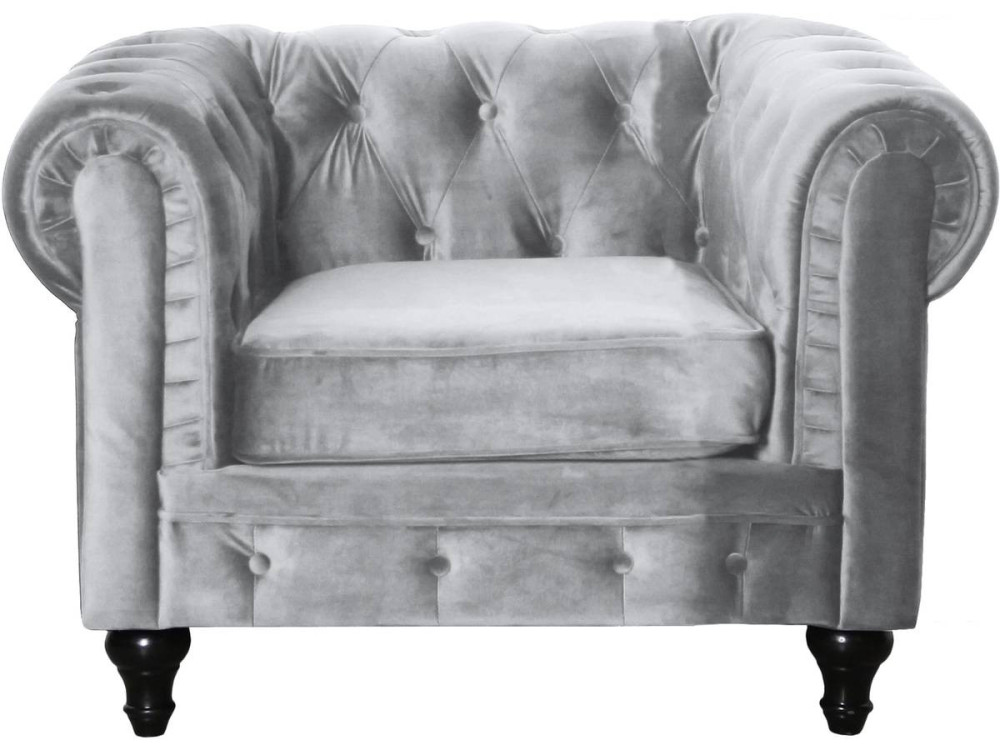 Poltrona Chesterfield in velluto "Aliza" - 111 x 82 x 70 cm - Grigio