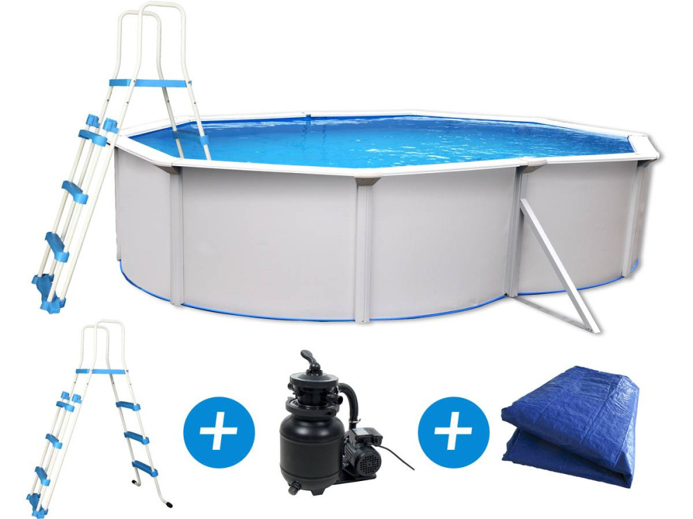 Piscina in acciaio ovale "Caracas" effetto bianco - 4,90 x 3,60 x 1,2 m