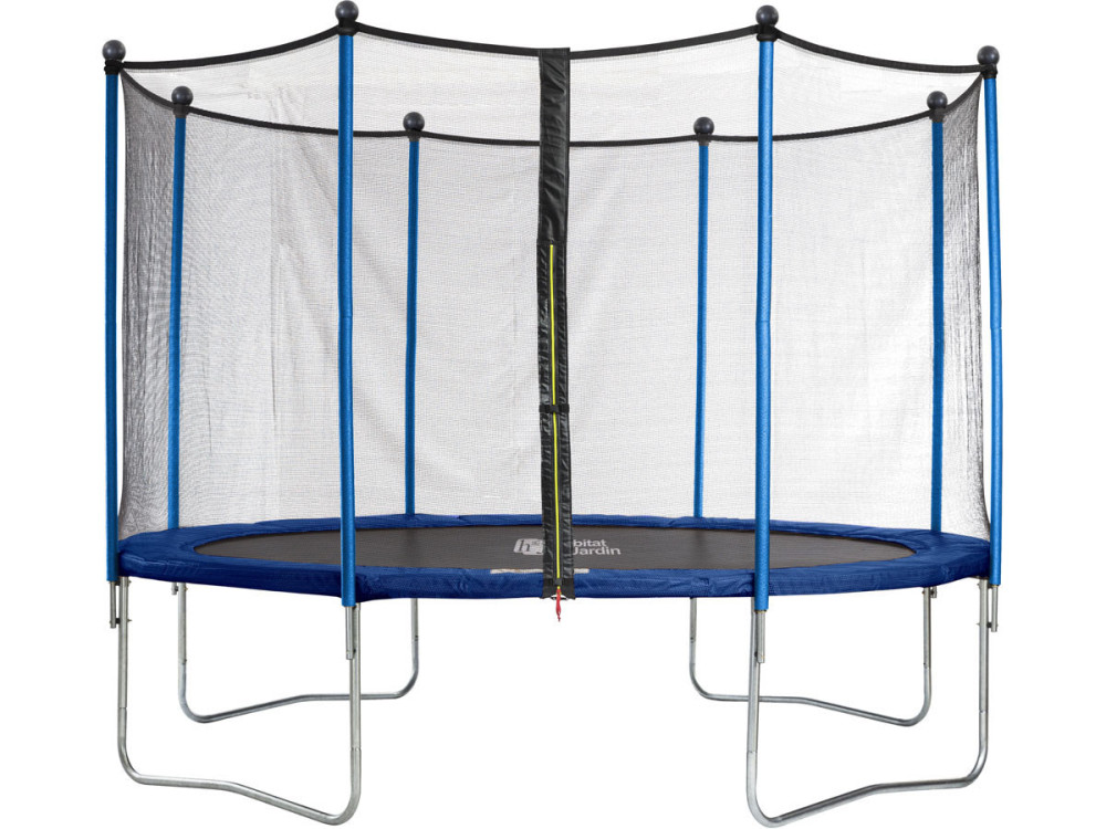 Trampolino " Happy " - Ø 3,65 m - con rete + scaletta + copertura + kit per fissaggio a terra