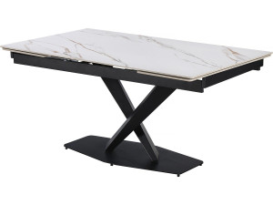 Tavolo da pranzo allungabile in ceramica per 6-10 persone "Silence" - Bianco marmorizzato oro