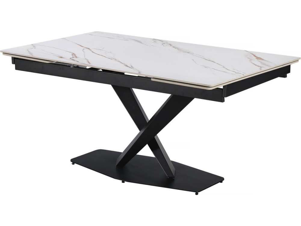Tavolo da pranzo allungabile in ceramica per 6-10 persone "Silence" - Bianco marmorizzato oro