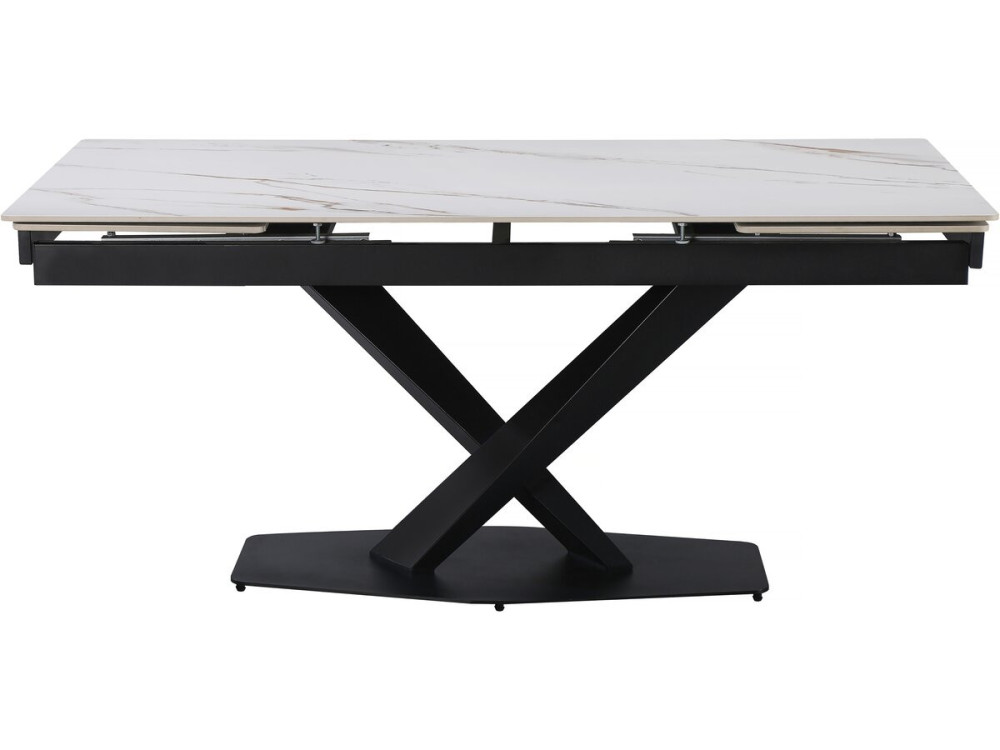 Tavolo da pranzo allungabile in ceramica per 6-10 persone "Silence" - Bianco marmorizzato oro