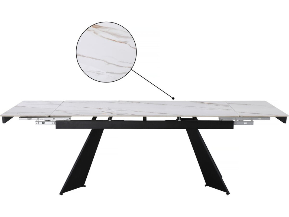 Tavolo da pranzo allungabile in ceramica per 6-10 persone "Equinoxe" - Bianco marmorizzato oro