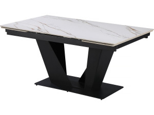 Tavolo da pranzo allungabile in ceramica - 160/240 cm - da 6 a 10 persone "Nova" - Bianco marmorizzato oro