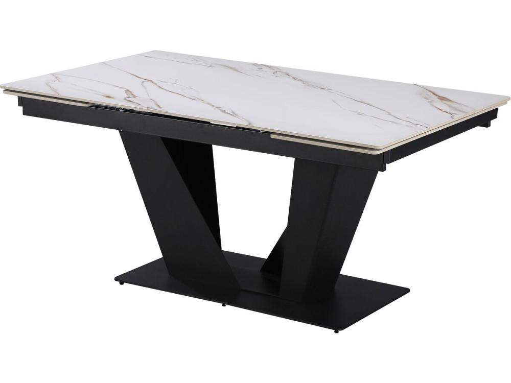 Tavolo da pranzo allungabile in ceramica - 160/240 cm - da 6 a 10 persone "Nova" - Bianco marmorizzato oro