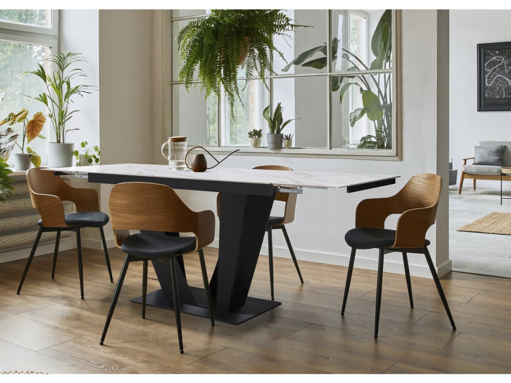 Tavolo da pranzo allungabile in ceramica - 160/240 cm - da 6 a 10 persone "Nova" - Bianco marmorizzato oro
