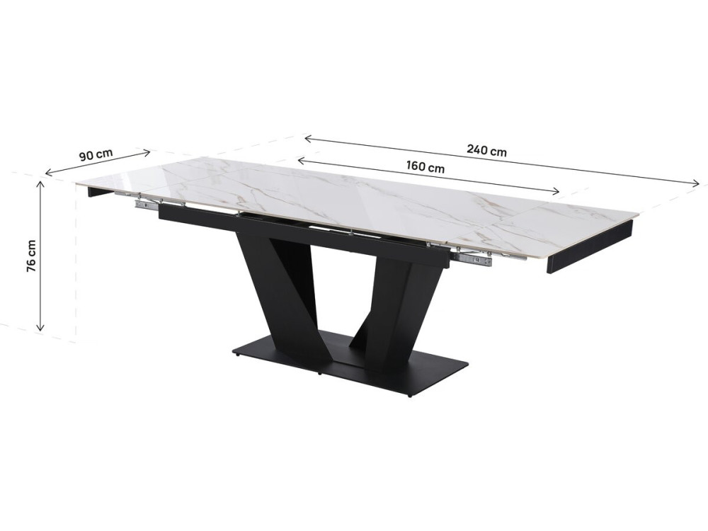 Tavolo da pranzo allungabile in ceramica - 160/240 cm - da 6 a 10 persone "Nova" - Bianco marmorizzato oro