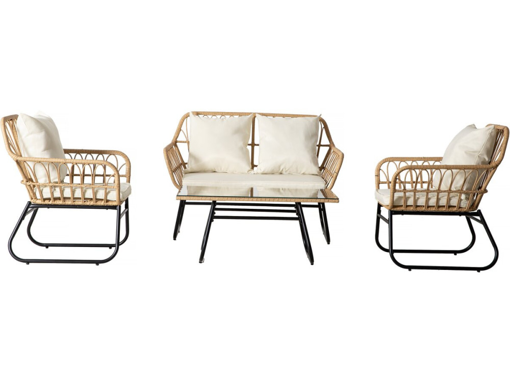 Set di mobili da giardino in rattan "Melo" - 4 posti - Nero/Bambù