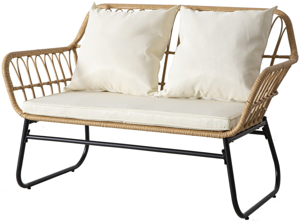 Set di mobili da giardino in rattan "Melo" - 4 posti - Nero/Bambù