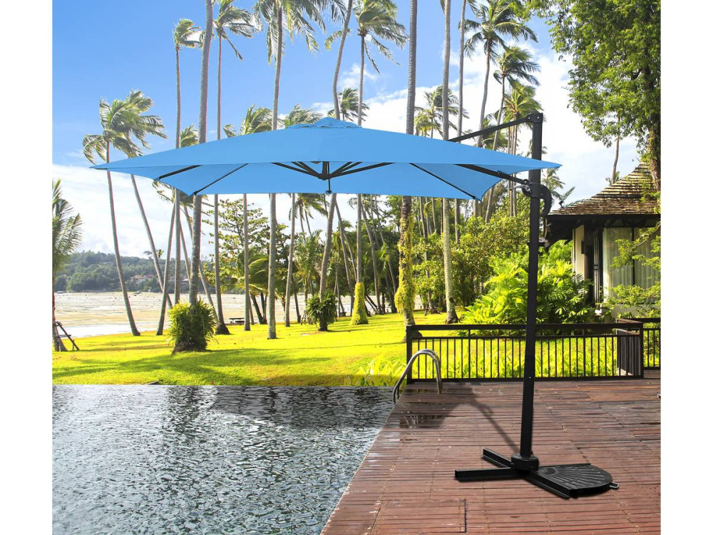 Ombrellone da giardino offset "Soleil" - Quadrato - 2,5 x 2,5 m - Blu + Piastrelle di zavorra incluse