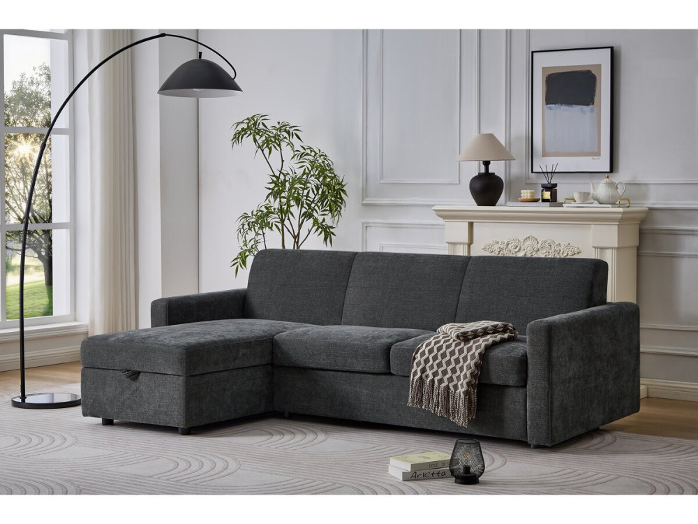 Divano angolare reversibile ed express trasformabile in tessuto "Celia" - 3 posti - Grigio