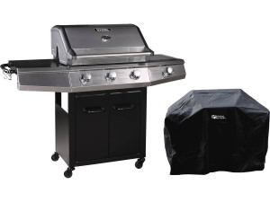 Barbecue a Gas con LED "Bingo 4" - 4 piastre di cui 1 laterale  - 14kW + Fodera di protezione- Nero