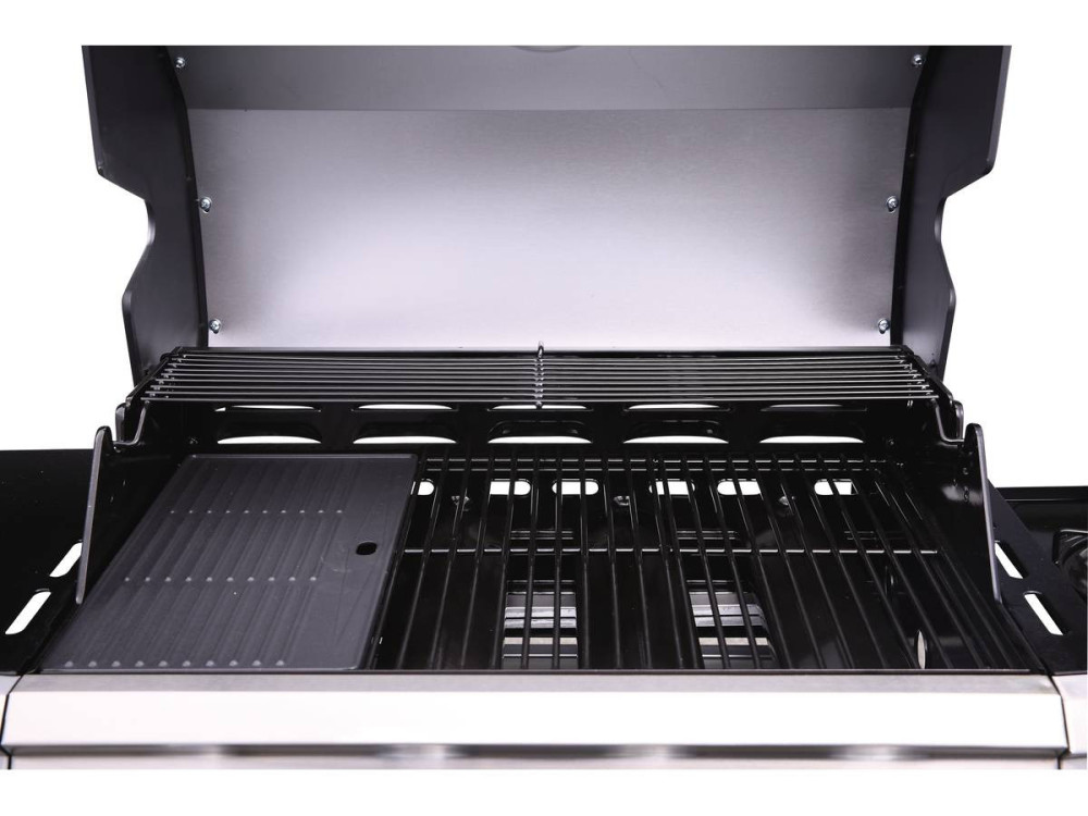 Barbecue a Gas con LED "Bingo 4" - 4 piastre di cui 1 laterale  - 14kW + Fodera di protezione- Nero