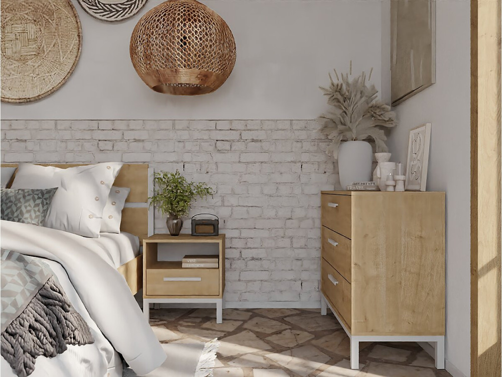 Comodino "Craft" - Legno - 1 cassetto - Marrone/bianco