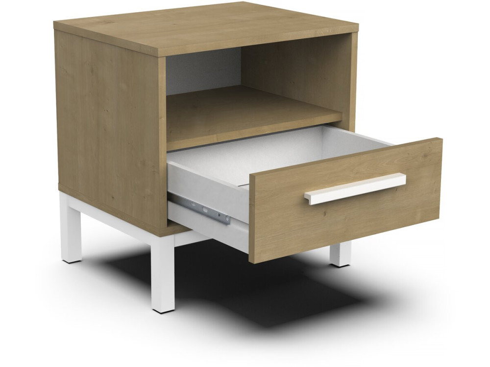 Comodino "Craft" - Legno - 1 cassetto - Marrone/bianco