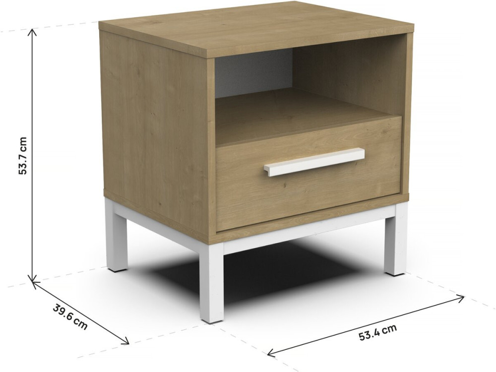 Comodino "Craft" - Legno - 1 cassetto - Marrone/bianco