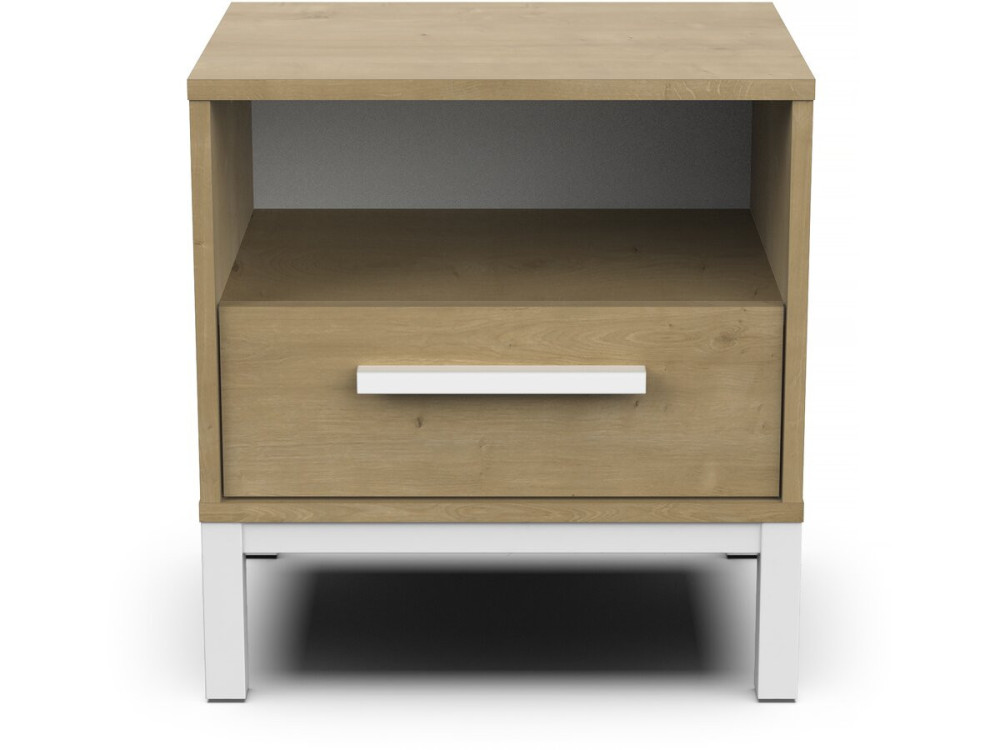 Comodino "Craft" - Legno - 1 cassetto - Marrone/bianco