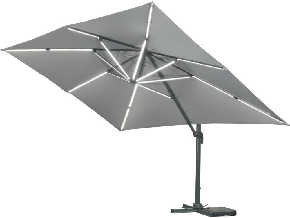 Sole 3 Luxe" LED Alu ombrello da giardino decentrato - Quadrato - 3 x 3 m - Grigio