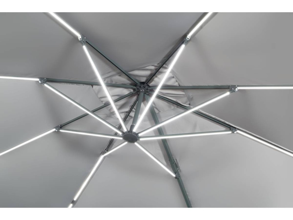 Sole 3 Luxe" LED Alu ombrello da giardino decentrato - Quadrato - 3 x 3 m - Grigio